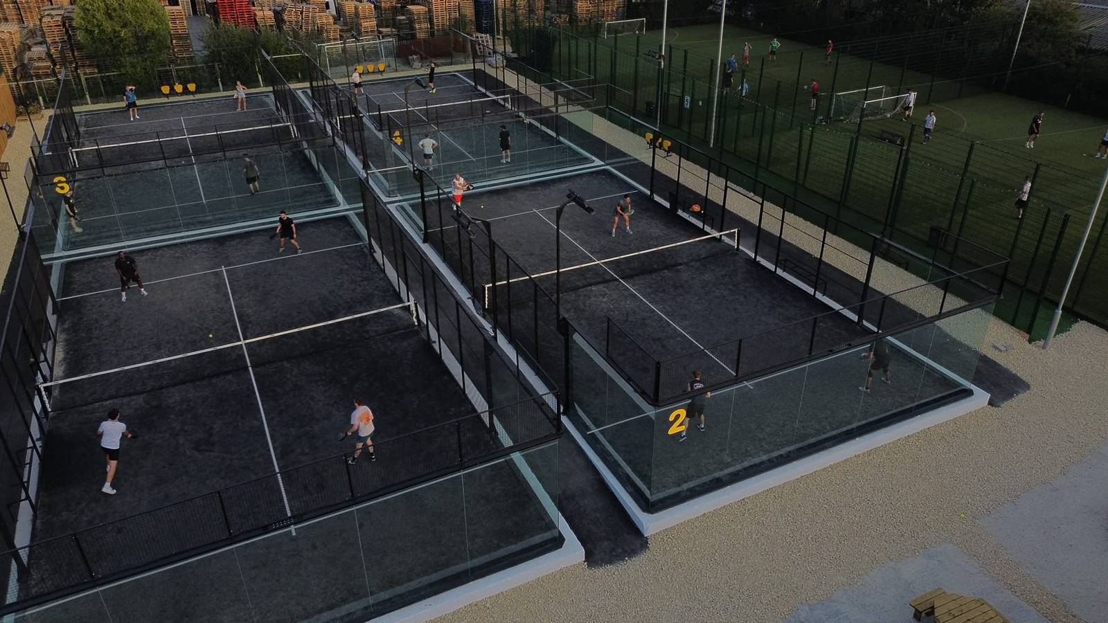 Pukka Padel outdoor courts from above.